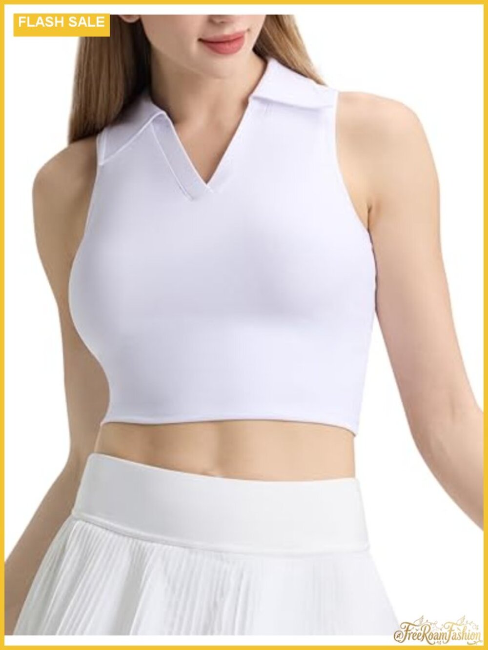 Women's Sleeveless V-Neck Polo Golf Shirt Cropped Tennis Tank